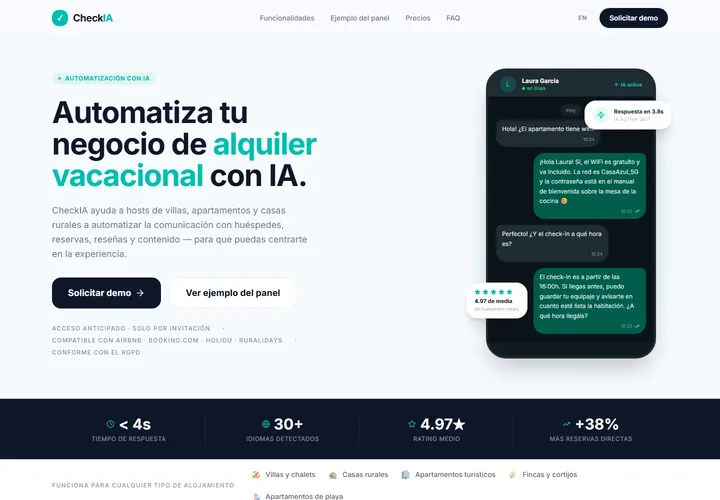 Captura de CheckIA, automatización con IA para alojamientos turísticos