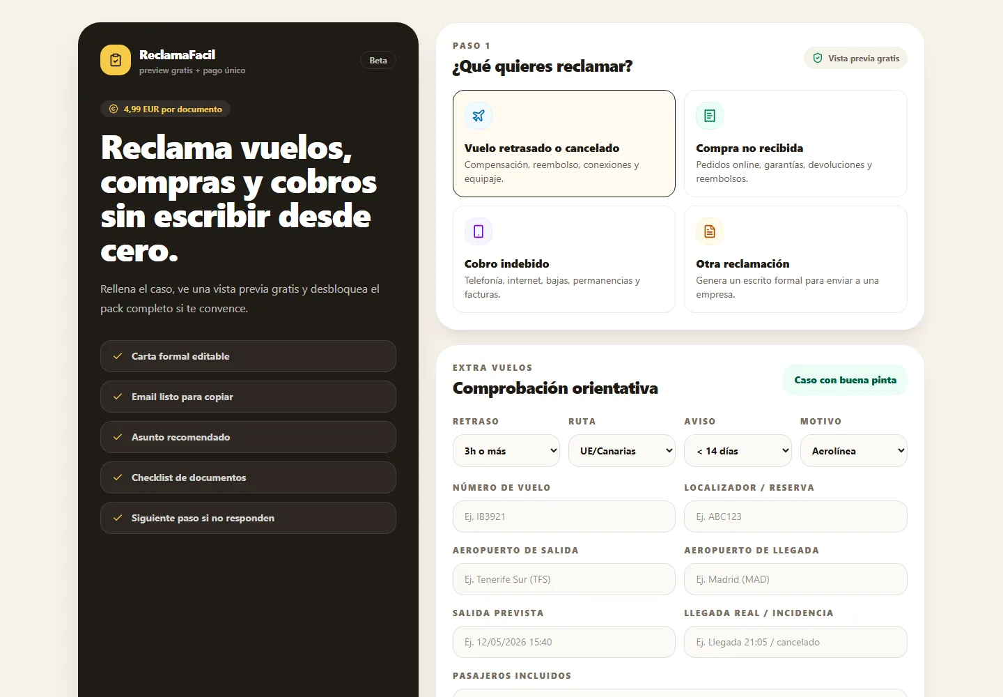 Captura de ReclamaFácil, generador de cartas de reclamación
