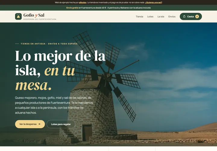 Portada de la web de ejemplo de Gofio y Sal, tienda online de productos de Fuerteventura